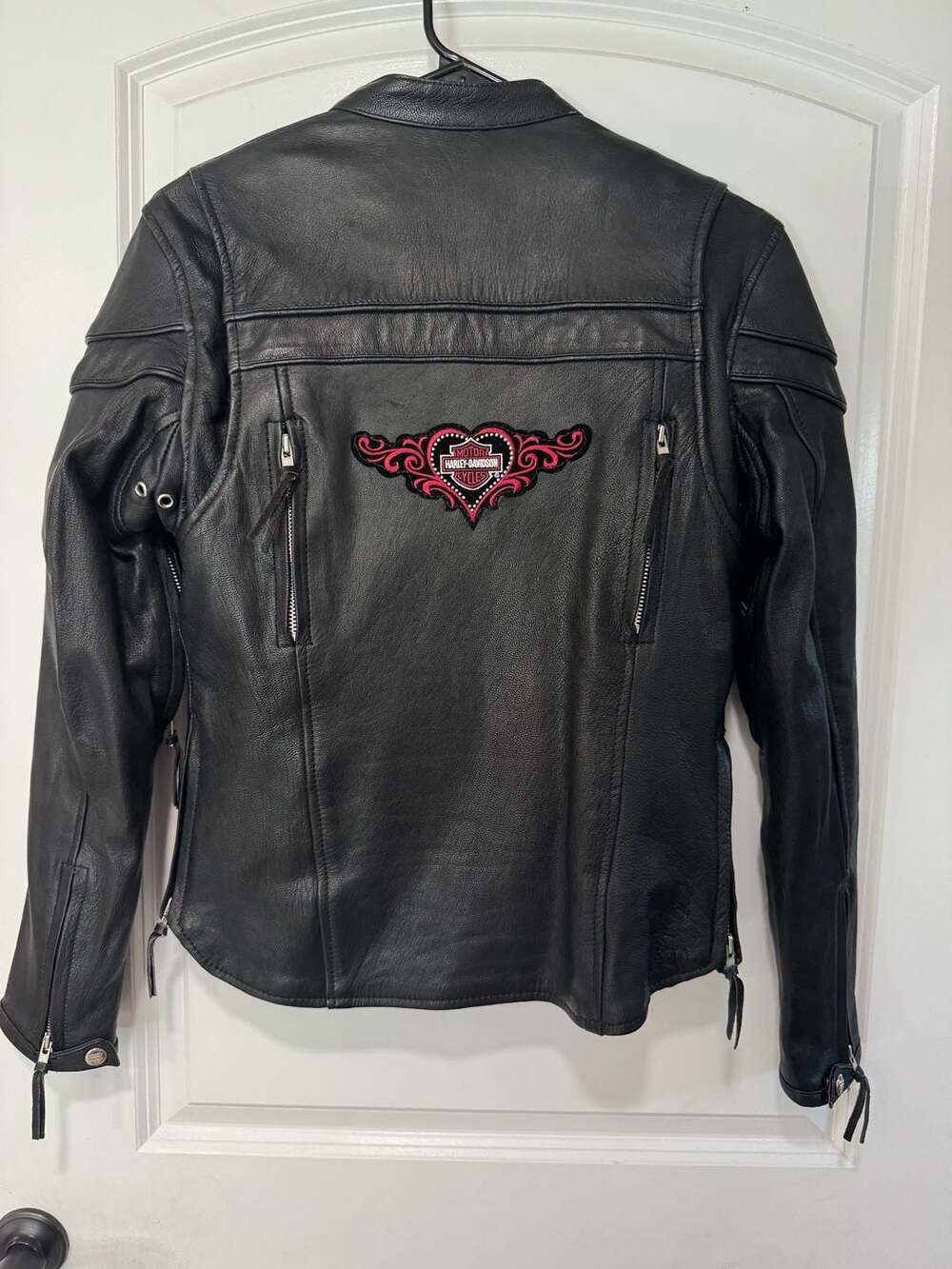 Harley-Davidson Patch Black Leather Motorcycle Jacket Biker Moto Women’s S